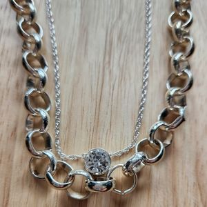 Necklace double chain silver tone